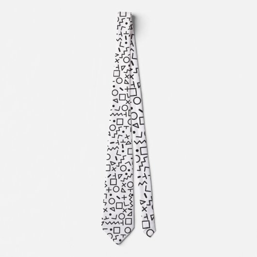 Cravate 90's Noir & Blanc Retro Shapes Motif (Devant)