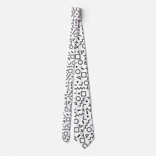 Cravate 90's Noir & Blanc Retro Shapes Motif (Dos)