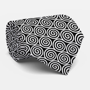 Cravate à cercles en spirale abstraits noir et bla