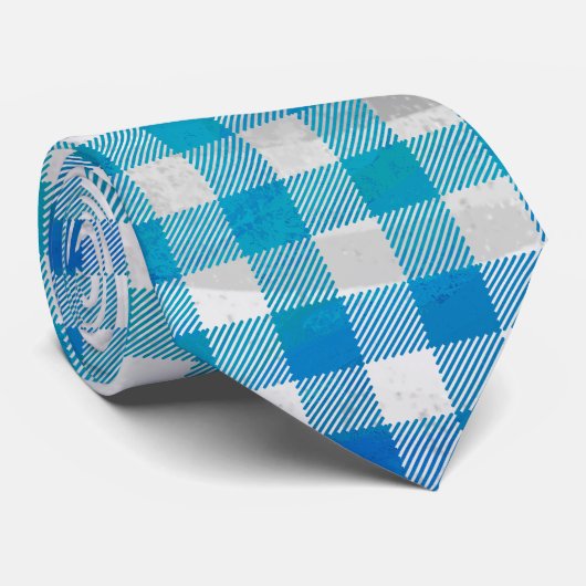 Cravate à damiers Buffalo Plaid bleu et blanc (Roulé)