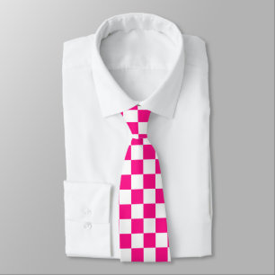 Cravate à damiers carré chaud rose blanc rétro
