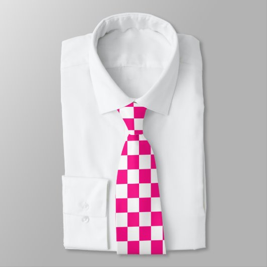 Cravate à damiers carré chaud rose blanc rétro (Attaché)