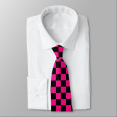 Cravate à damiers carré chaud rose noir rétro Monogramme (Attaché)