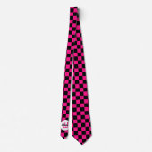 Cravate à damiers carré chaud rose noir rétro Monogramme (Dos)