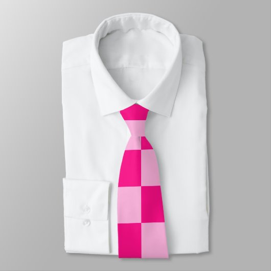 Cravate à damiers carré léger rose chaud rétro géométrique (Attaché)