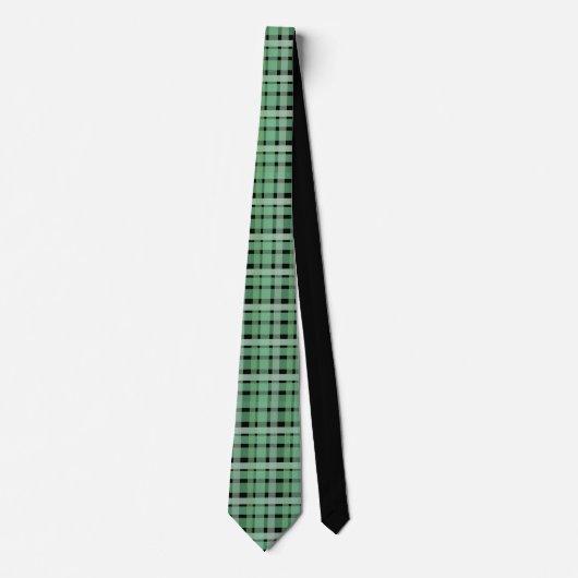 Cravate à damiers Plaid Tartan Vert Grandes Sur Noir (Devant)