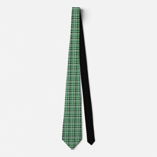 Cravate à damiers Plaid Tartan Vert Grandes Sur Noir (Devant)