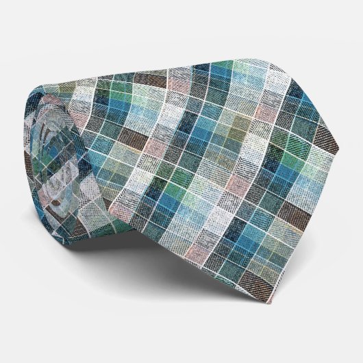 Cravate à damiers, tartan, plaid, classique, bleu, blanc (Roulé)