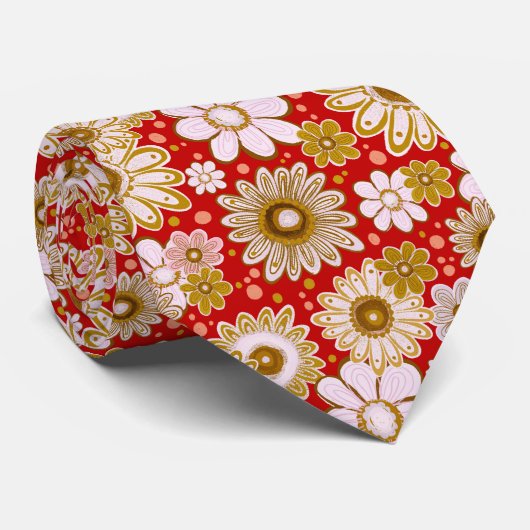Cravate à fleurs vintage rouges vibes (Roulé)