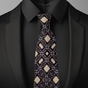 Cravate à motif diamant bleu clair, marron et tan