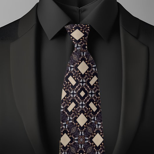 Cravate à motif diamant bleu clair, marron et tan