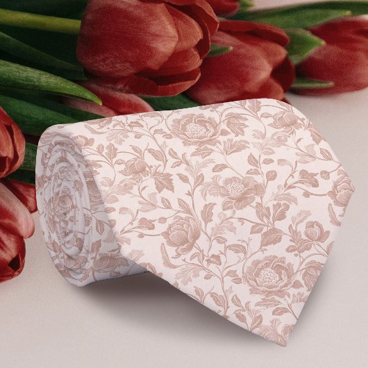 Cravate à motif floral beige