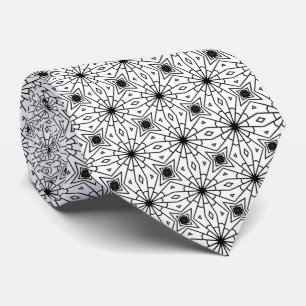 Cravate à motif géométrique étoilé noir et blanc é