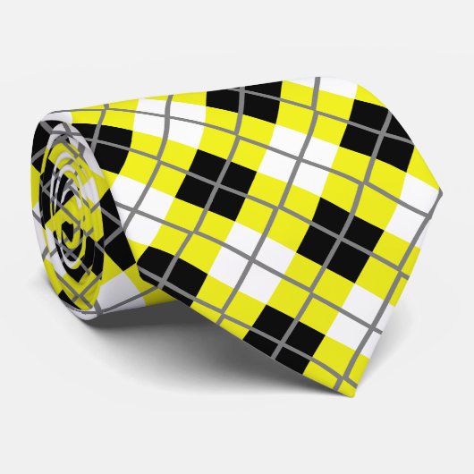 Cravate à motifs de losanges jaune, noire, blanche (Roulé)