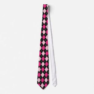 Cravate à motifs de losanges noire et rose