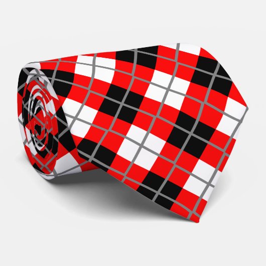 Cravate à motifs de losanges rouge, noire, blanche (Roulé)