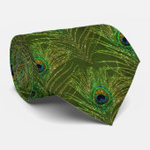 Cravate à plumes de paon vert or (Roulé)