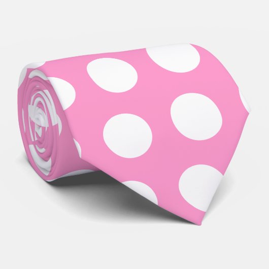 Cravate à points Polka rose et blanc (Roulé)