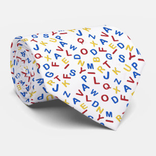 Cravate ABC Alphabet rouge jaune bleu