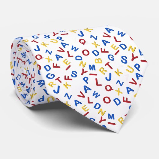 Cravate ABC Alphabet rouge jaune bleu (Roulé)