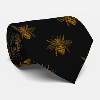 Cravate Abeilles métalliques d'aluminium d'or sur le noir