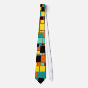Cravate Abstract Art Black Yellow Orange Blue Squares