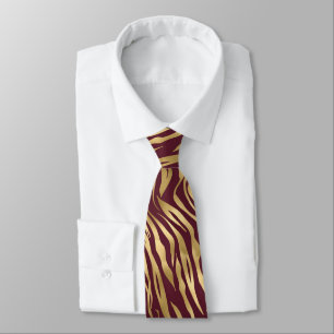 Cravate Abstract Burgundy Gold Wavy Stripe Men's Tie