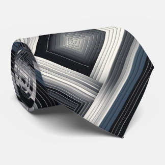 Cravate Abstract Diagonal Stripe Silver Black White
