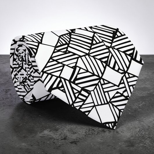 Cravate Abstract Geometric Black & White Custom Necktie