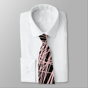 Cravate Abstract Lines - Faded Pink on Black