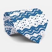 Cravate Abstract Moroccan White & Blue Wavy Lines & Dots (Roulé)