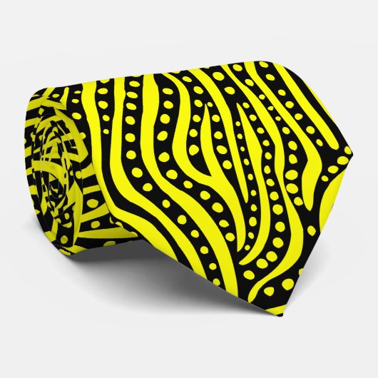 Cravate Abstrait 011211 - Jaune sur noir (Roulé)