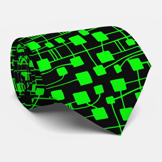 Cravate Abstrait 111211 - Vert sur noir (Roulé)