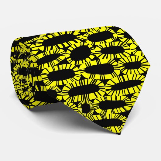 Cravate Abstrait 250923 - Jaune sur Noir (Roulé)