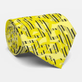 Cravate Abstrait art moderne rayé jaune blanc noir dec (Roulé)