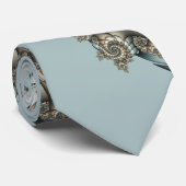 Cravate Abstrait Beige clair Bleu Fractal Art Spirales (Roulé)