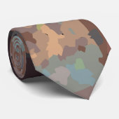 Cravate Abstrait brun, gris, orange, taupe, bleu turquoise (Roulé)