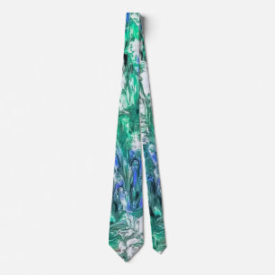 Cravate Abstrait en bleu vert et blanc