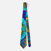 Cravate Abstrait floral bleu et or (Devant)