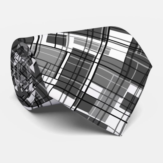 Cravate Abstrait, géométrique, patchwork gris, gris, folkl (Roulé)