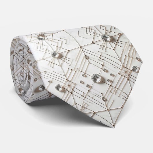 Cravate Abstrait Moderne Milieu de Siècle Diamants Blancs (Roulé)