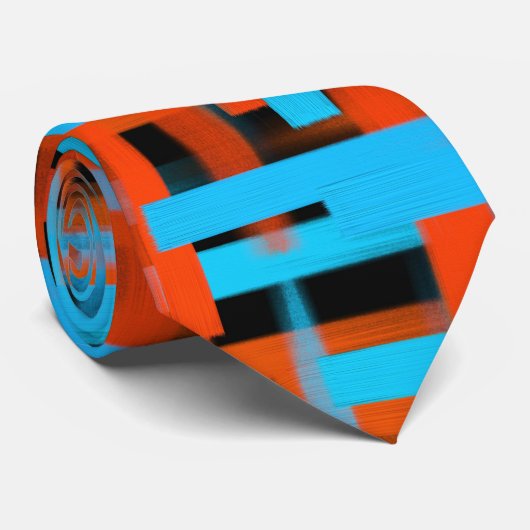 Cravate Abstrait Moderne Orange Bleu Bleu Brush traits (Roulé)