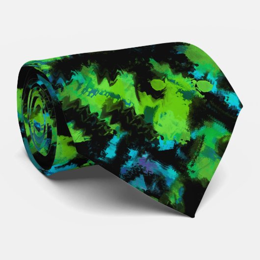 Cravate Abstrait noir et vert (Roulé)