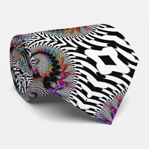 Cravate Abstrait noir fractal arc-en-ciel noir noir