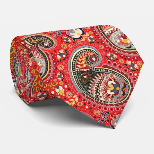 Cravate - Abstrait Paisley Red (Roulé)