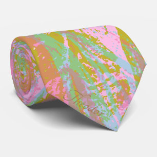 Cravate Abstrait Papillon d'or violet rose Motif