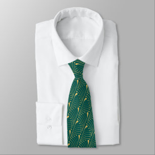Cravate Abstrait Peacock Feather Gold Vector Motif Turquoi