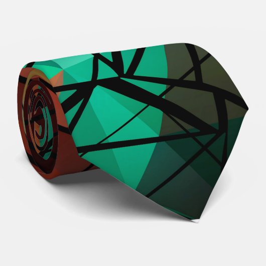 Cravate Abstrait rayé rayé brillant vert orange (Roulé)