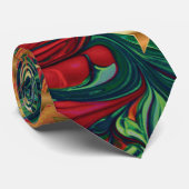 Cravate Abstrait Red Green Gold Stars Festive Noël (Roulé)