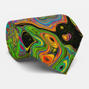 Cravate Abstrait Rétro Groovy Tourbillon Vert Citron et Bl